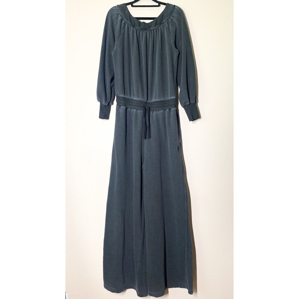 Free People FP Movement One To Beat Jumpsuit M Grey Cotton Blend Fleece